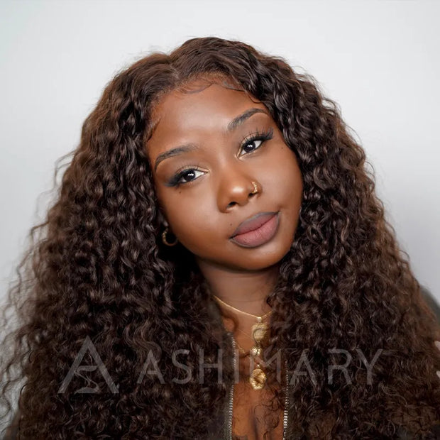 Flash Sale 360 Lace Frontal With Invisi Strap Chocolate Brown Water Wave Glueless Wig