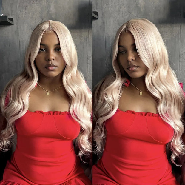 ash blonde lace frontal body wave wig