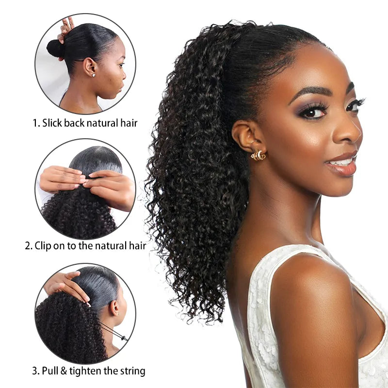 hair piece ponytail with palm clip drawstring Water Wave Quick & Easy Drawstring Ponytail Extension Human Hair Natur –  ashimaryhair