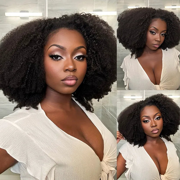 4C Curly Edge Afro Curly Flexible Fit Half Wig With Drawstring 