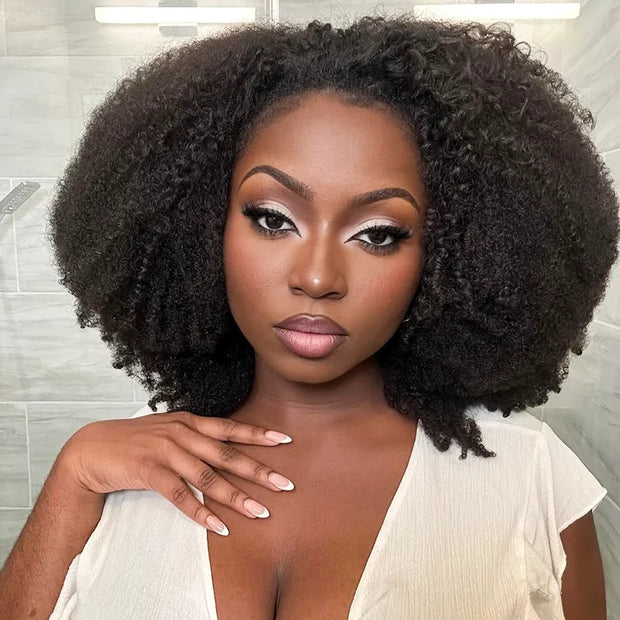 4C Curly Edge Afro Curly Flexible Fit Half Wig With Drawstring 