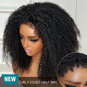 4C Curly Edge Afro Curly Flexible Fit Half Wig With Drawstring 