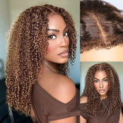 Glueless 4C Edges Blonde Highlight Kinky Curly Wig