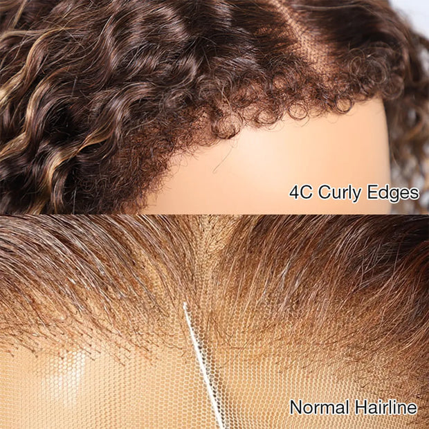 Glueless 4C Edges Blonde Highlight Kinky Curly Wig