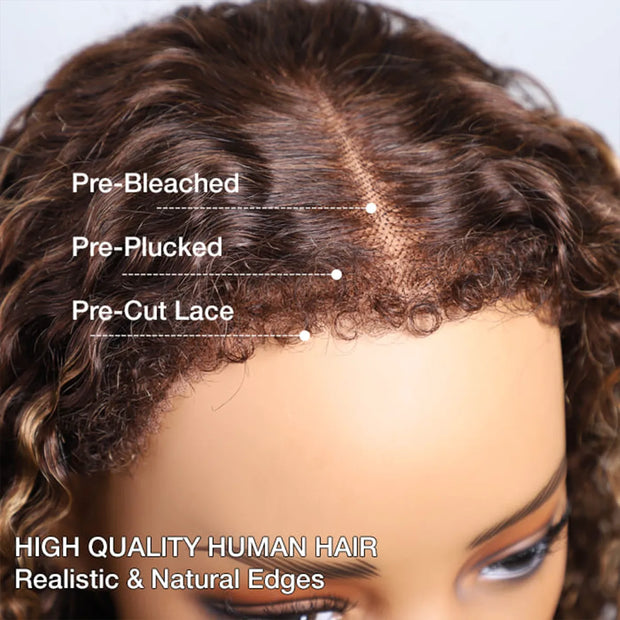 Glueless 4C Edges Blonde Highlight Kinky Curly Wig