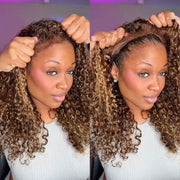 Glueless 4C Edges Blonde Highlight Kinky Curly Wig