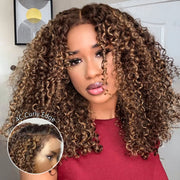 Glueless 4C Edges Blonde Highlight Kinky Curly Wig