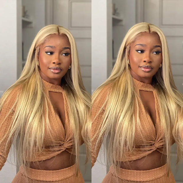 Flash Sale Ashimary Customized Blonde Balayage on Brown Hair Highlight 13x4 Lace Frontal Human Hair Wig