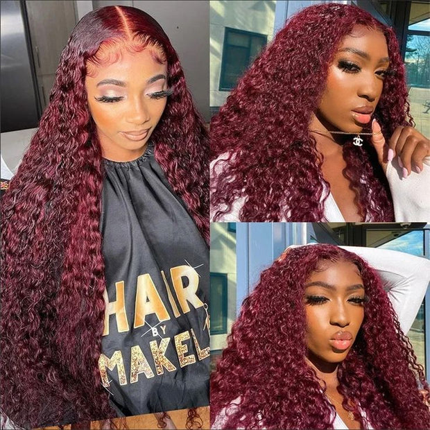 Deep Wave 99J Burgundy Virgin Hair Lace Frontal Wig