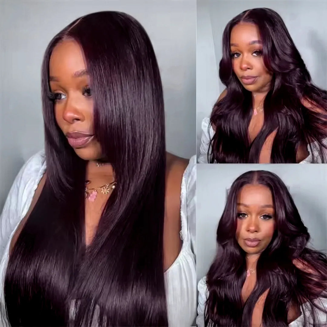 Long wig 20-22 Long Freepart plum thick lace Wig 13x4 Lace Frontal Plum Straight Glueless Wig with Natural  main image 4