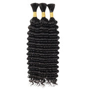 Ashimary Deep Wave Bulk Human Hair For Boho Knotless Braiding 3pcs/pack Natural Black