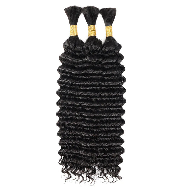 Ashimary Deep Wave Bulk Human Hair For Boho Knotless Braiding 3pcs/pack Natural Black