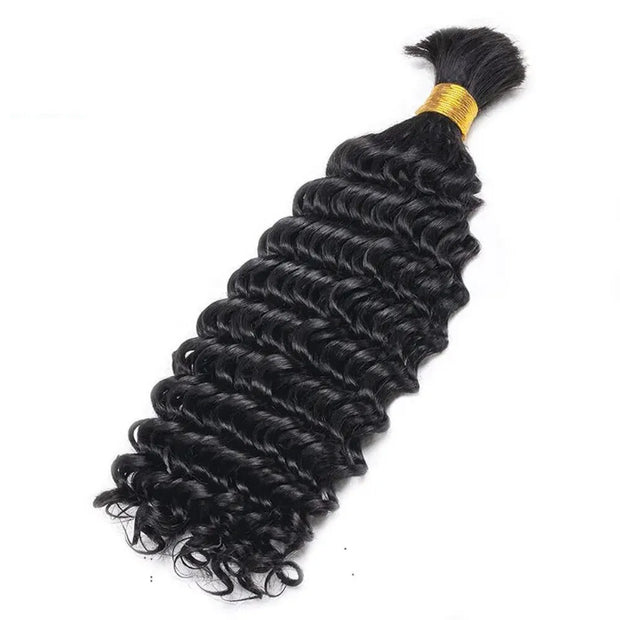 Ashimary Deep Wave Bulk Human Hair For Boho Knotless Braiding 3pcs/pack Natural Black