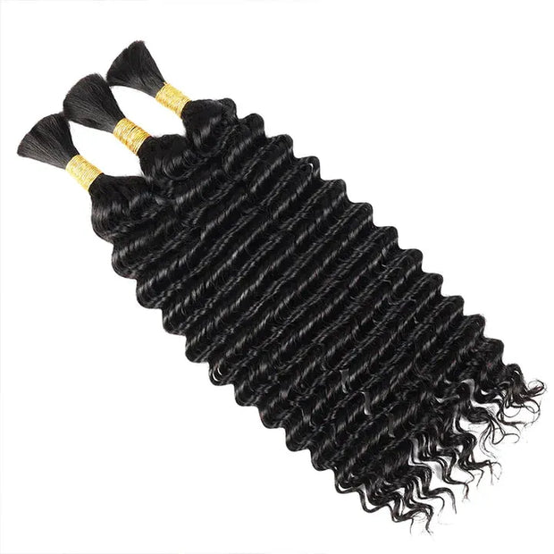 Ashimary Deep Wave Bulk Human Hair For Boho Knotless Braiding 3pcs/pack Natural Black