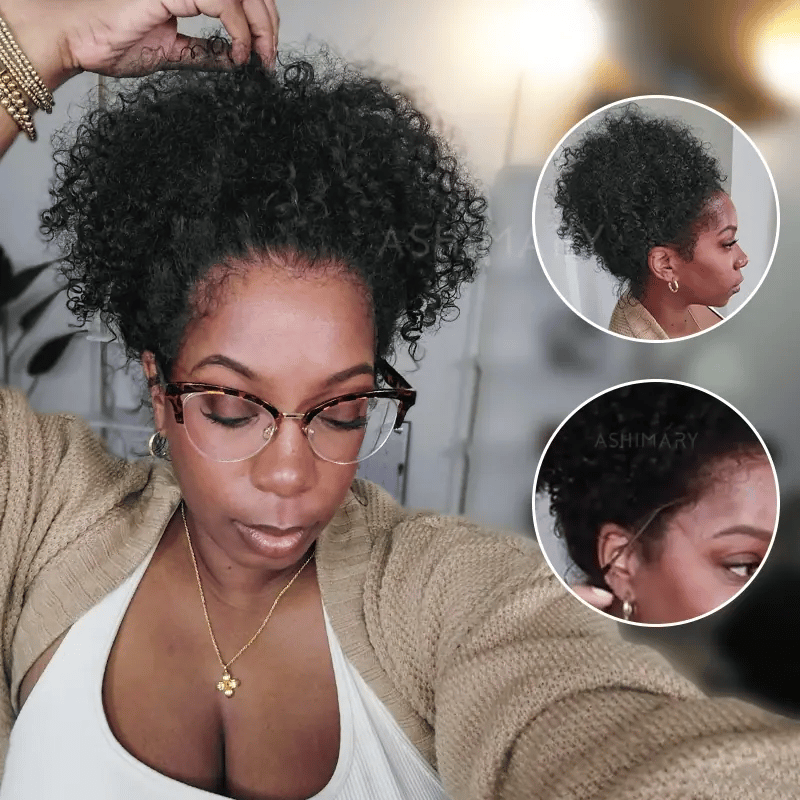 Kinky Curly 4C Edges 360 Drawstring Transparent Lace Wig