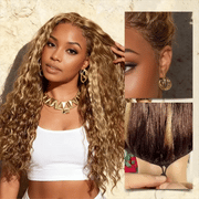 Honey Blonde Highlight Water Wave Pull Go 13x6 Full Skin Lace Wig Tiny Knots Glueless Wig