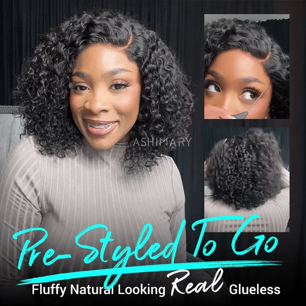 Trendy Short Cut Curly Knotless 4x4 Lace Glueless Side Part Pre-Styled Wig