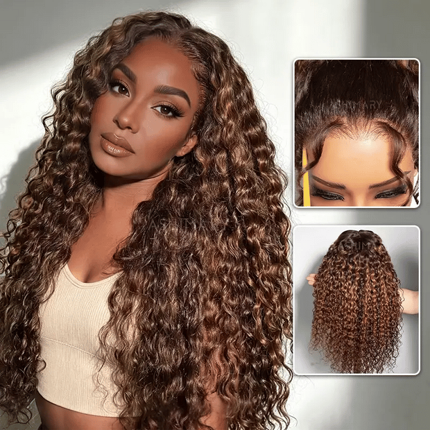 Brown Mix Highlight Straight Wig 6x4.5 Lace Glueless Face  display picture 3
