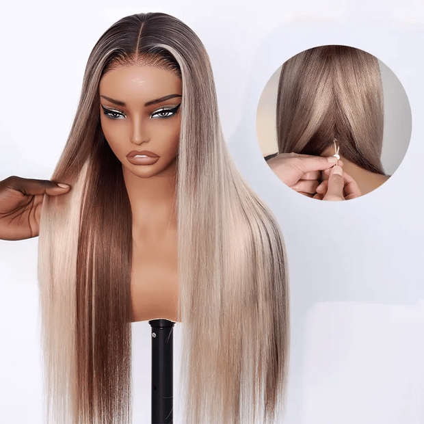 Highlight Blonde Ombre Straight Wig 6x4.5 Transparent Glueless Lace Beginner Friendly Ready To Go Wig