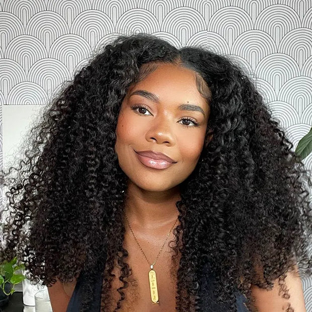 2 Wigs Set | Invisi strap 360 Lace Kinky Curly Wig with Pre-cut Lace + 4x4 Lace yaki straight highlight Bob wig With Pre-cut Lace