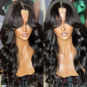 Flash Sale Curtain Bangs Layered Cut 4x4 Transparent Lace Body Wave Wig 180% Density Lazy Hairstyle Butterfly Cut Human Hair