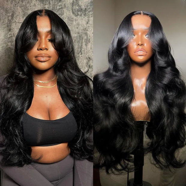 Flash Sale Face-Framing Curtain Bangs Body Wave Pre-Plucked HD Transparent Lace Wig Lazy Hairstyle Butterfly Cut Human Hair