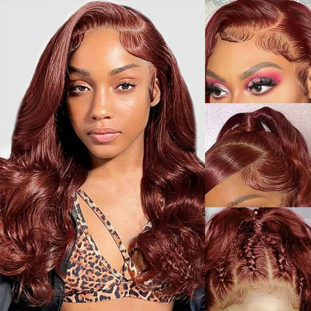 Flash Sale 13x4 Lace Frontal Wig Reddish Brown Body Wave Human Hair Wigs
