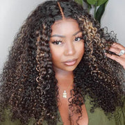 Flash Sale Pre Cut 4x4 Lace Closure Blonde Highlight Bouncy Body Wave/Water Wave/Kinky Curly