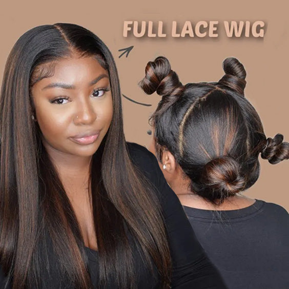 Full Lace Wig Brazilian Human Hair Straight Hair Full Scalp Lace Wigs Natural Color 180% Density