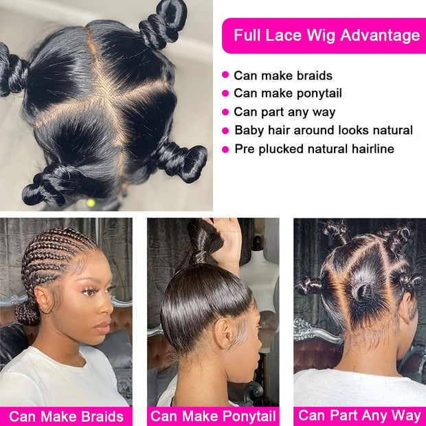 Flash Sale Full Lace Wig Brazilian Human Hair Full Scalp Lace Wigs Natural Color 180% Density