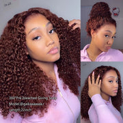Reddish Brown Kinky Curly Invisi Strap Snug Fit 360 Melting Lace Frontal Bleached Knots Glueless Lace Wig