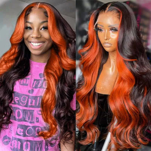 P3/350 Ginger Colored Highlight Body Wave 13x4 13x6 Full Lace Front Wigs Human Hair Ashimary Hair