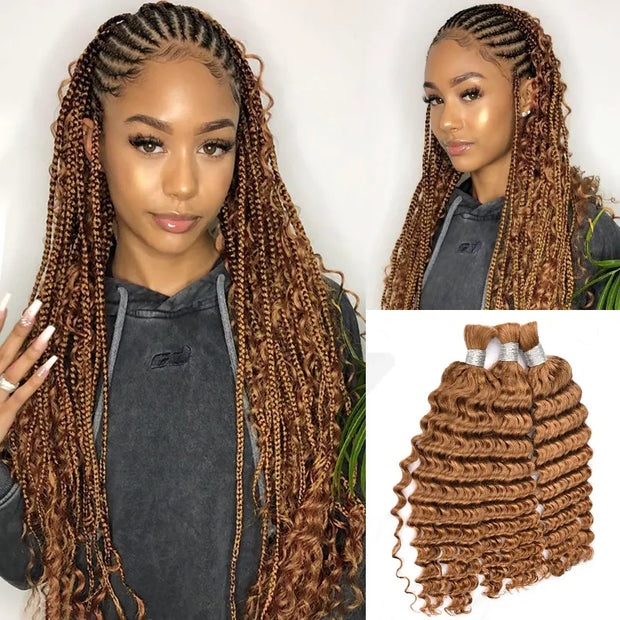 #30 Golden Brown Deep Wave Bulk Human Hair