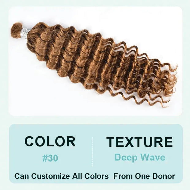 #30 Golden Brown Deep Wave Bulk Human Hair