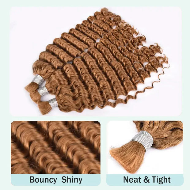 #30 Golden Brown Deep Wave Bulk Human Hair