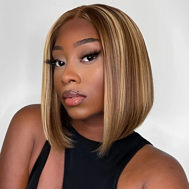 Pre-Sale Ready to Wear Highlight Piano Color Straight Lace Bob Wig with Pre Plucked Hairline & Bleached Knots