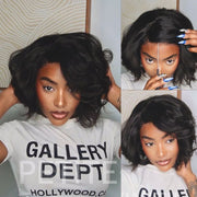 Yaki Straight Layered Wig 6x4.5 Lace Closure Short Pixie Cut Wig for Black Women Silk Press Human Hair Bob Wig