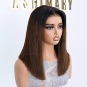 Chestnut Brown Soft Ombre Blend Pull Go 6x4.5 Lace Yaki Straight Wig Glueless Short Bob Beginner-Friendly