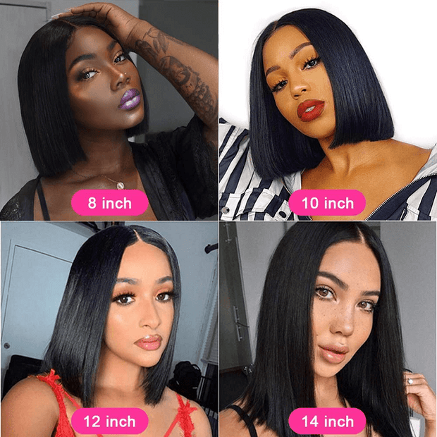 Glueless Double Drawn Blunt Cut Bob Transparent Lace Wig 10A Double Drawn Human Hair