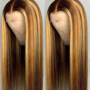 Highlight Piano Color Glueless Lace Straight Wig Brazilian Human Hair Luxurious Customization