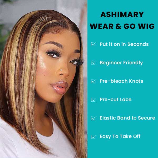 Pre-Sale Ready to Wear Highlight Piano Color Straight Lace Bob Wig with Pre Plucked Hairline & Bleached Knots