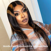 Blonde-Highlight-Patches-Transparent-Lace-Front-Straight-Human-Hair-Wigs
