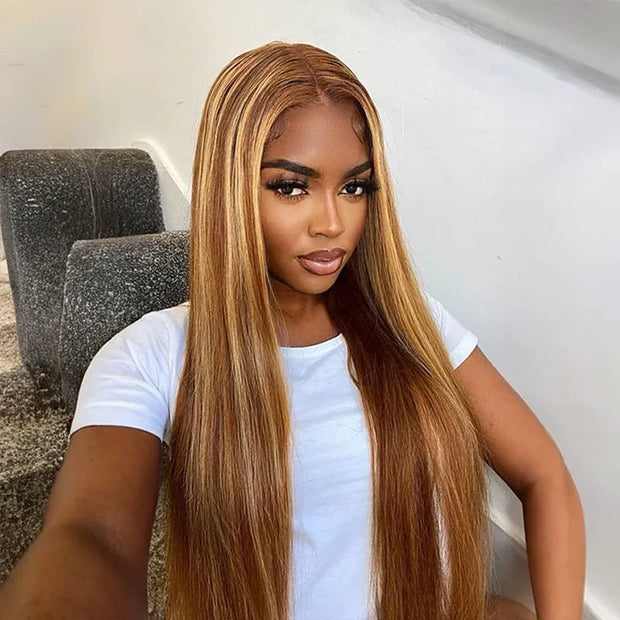 Pre-Everything Brown Highlights Straight 360 Lace Frontal Wig