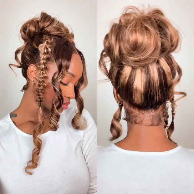 Pre-Everything Brown Highlights Straight Human Hair Wigs Invisi Strap Snug Fit 360 Lace Frontal Wig