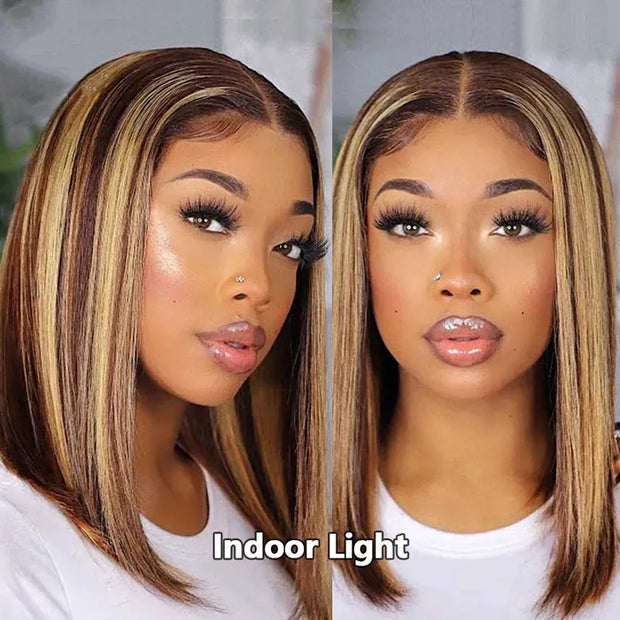 Ready to Wear Highlight Piano Color Straight Lace Bob Wig with Pre Plucked Hairline & Bleached Knots