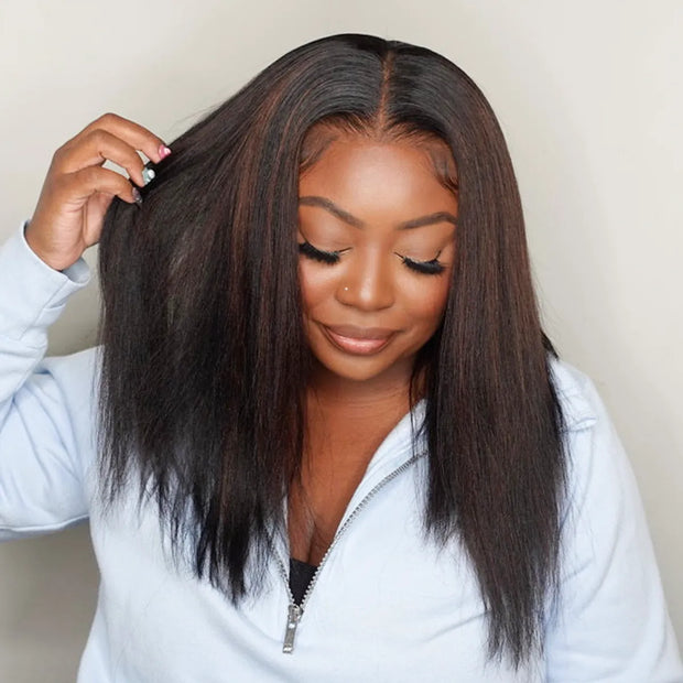 Brown Highlight on Black Hair Glueless 360 Transparent Lace Frontal Human Hair Wig