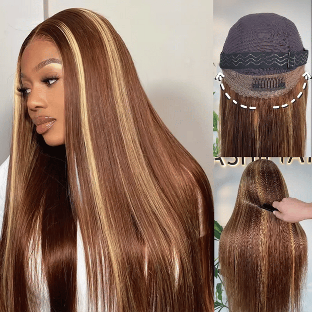 Pre-Everything Brown Highlights Straight 360 Lace Frontal Wig