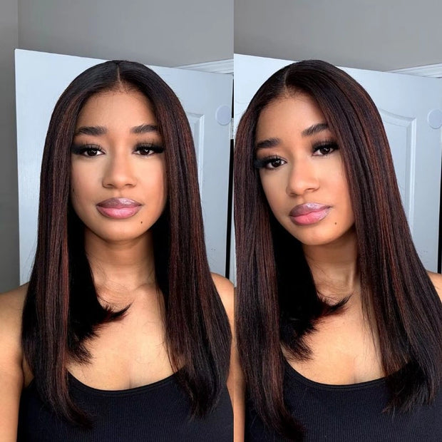 Highlight Yaki Straight Bob 13x4 Lace Frontal  Pre Everthing 6x4.5 / 4x4 Lace Clsoure Human Hair Wig