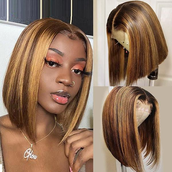 Flash Sale Highlight Bob Wigs Glueless 4*4 & 13*4 Lace Front Wig Straight 10A Brazilian Human Hair