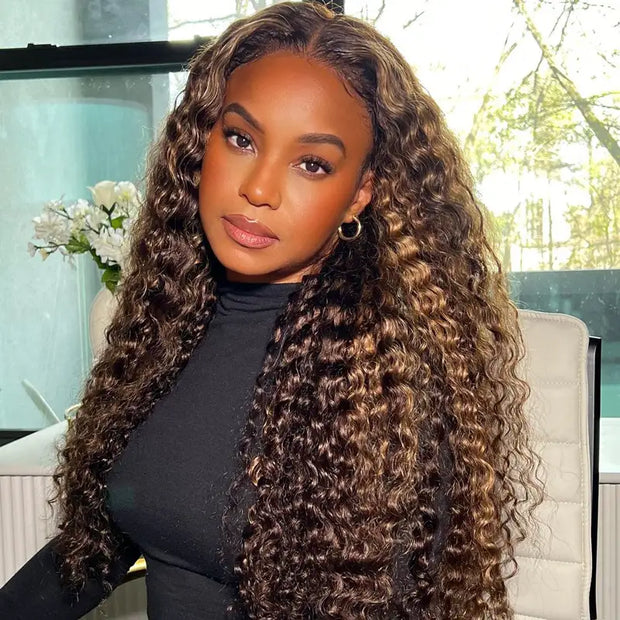 Ashimary Wear And Go Highlight Piano Color Human Hair Water Wave Lace front Wig